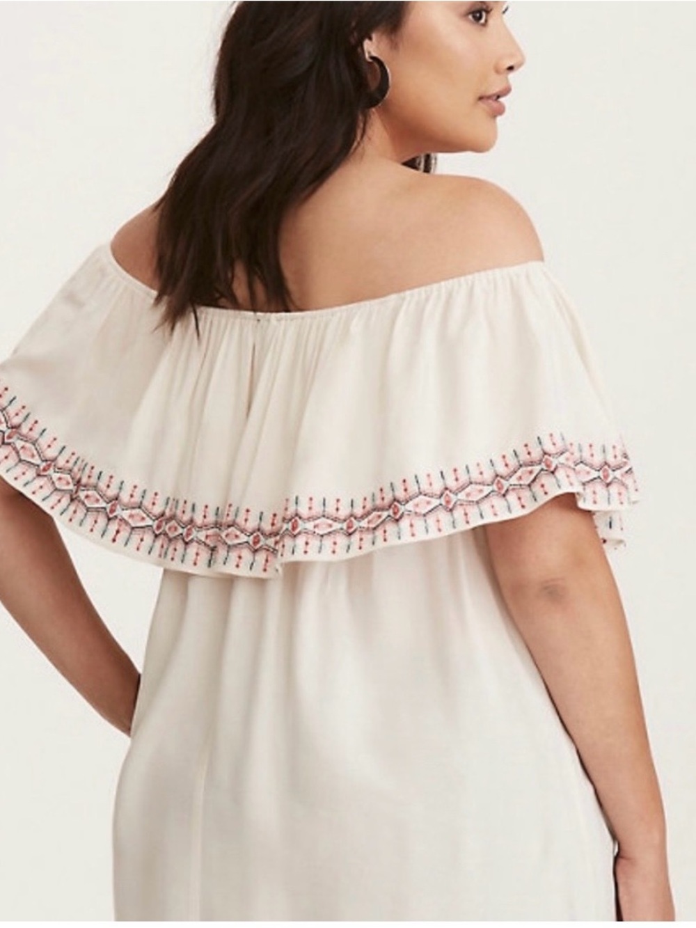 Torrid Cream Off-Shoulder Ruffle Blouse - Picture 3 of 6